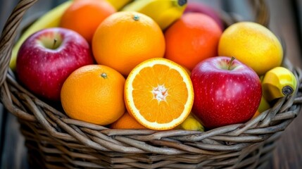 A Wicker Basket Overflowing with Colorful Fruits
