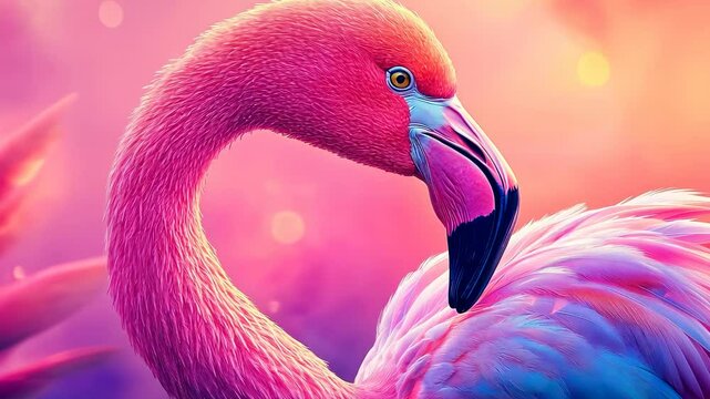 A vibrant close-up of a flamingo