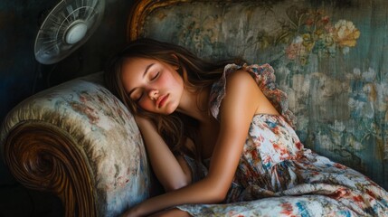 Fototapeta premium Young Girl Sleeping on the couch