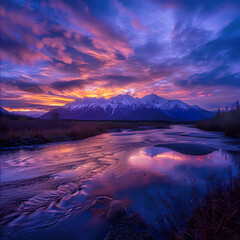 Spellbinding Sunset Over Spectacular Mountainscape Embarking the Journey into Twilight