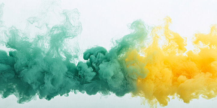 abstract green and yellow smoke clouds swirling in water