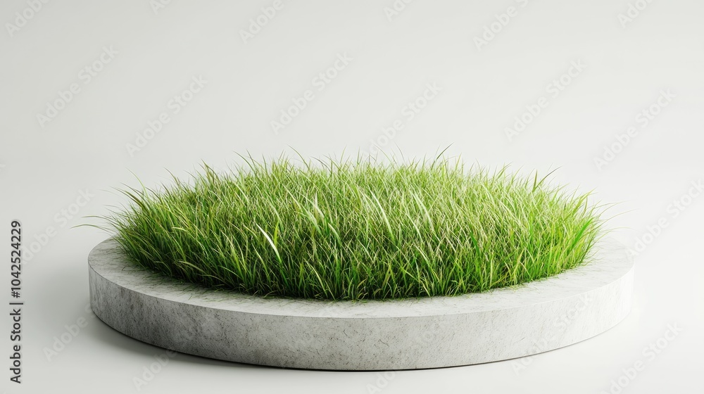 Poster isolated grass podium with a circular design on a white background 3d rendering