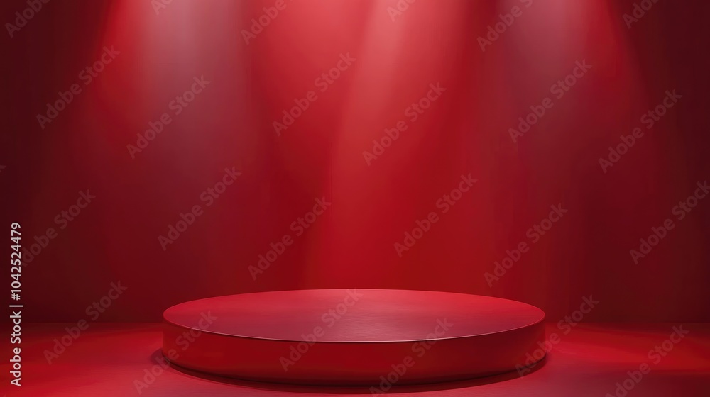 Poster red podium platform designed for product presentations 3d rendering of a luxurious pedestal stand di