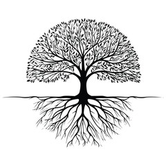 A minimalist black silhouette of a tree with slender branches 