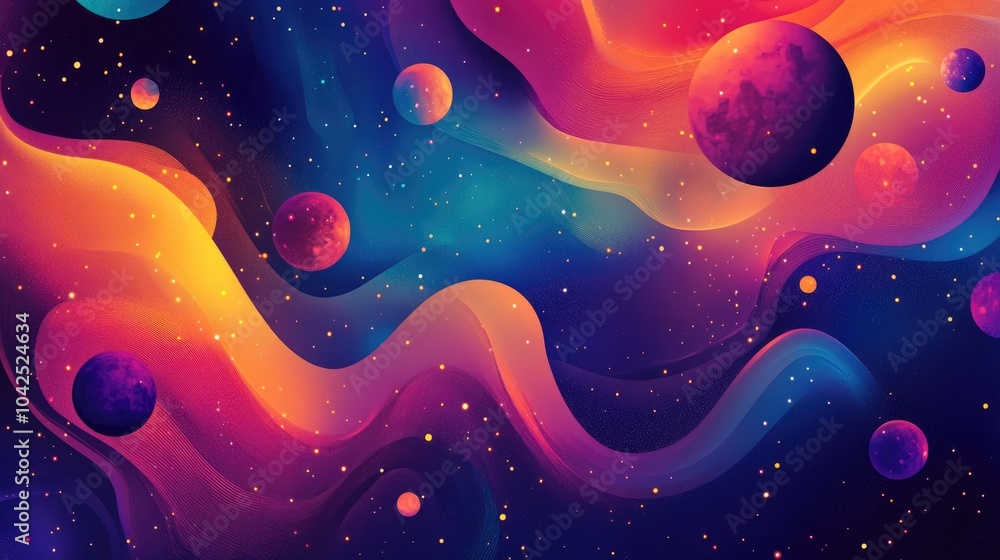 Poster background design featuring abstract forms and planets related to science showcasing an explosion of