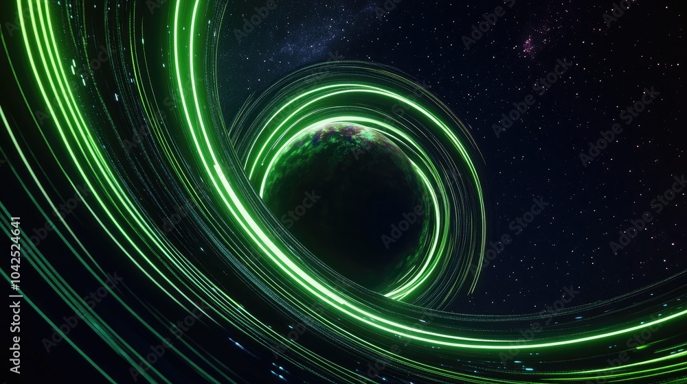 Poster neon circle lines in a 3d cartoon rendering featuring an empty copy space against a black background