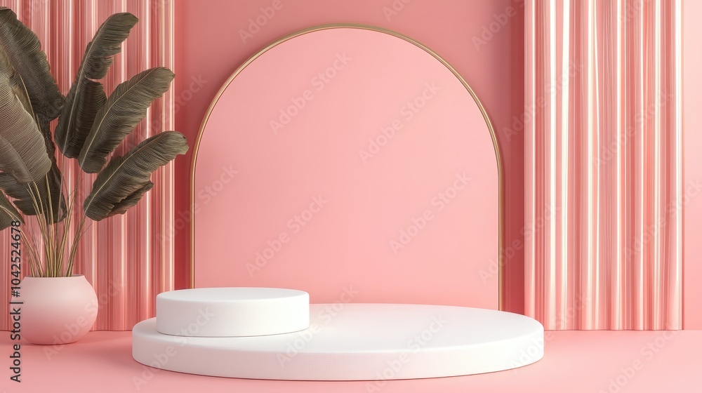 Poster display podium on a pink background in 3d rendering