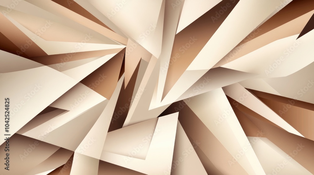 Poster elegant geometric background featuring coffee beige tones with overlapping broken stripes and polygo