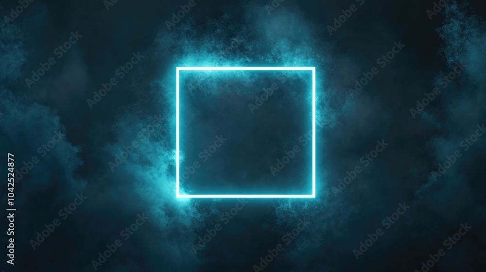 Aufkleber 3d rendering of a blank neon blue square frame on a dark grunge background empty neon blue sign cube