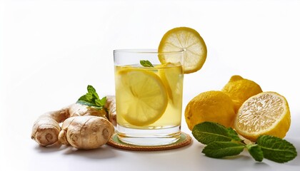 Ginger Lemonade on white background isolated. Beverage. Drink.