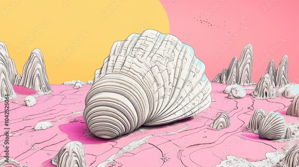 Poster shell fossil with grooves as a background