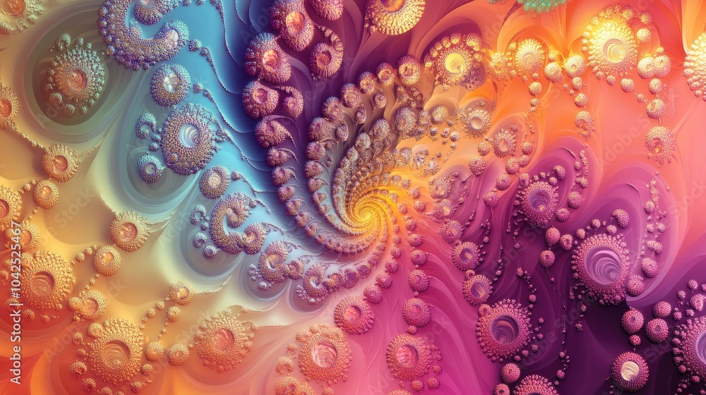Poster vibrant and whimsical abstract fractal design featuring chaotic colorful patterns 3d rendered illust