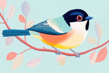 Fototapeta premium Illustration of a great tit bird resting on a branch