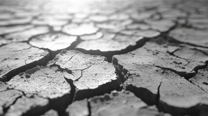 Obraz premium Close-up of Cracked, Dry Earth in Black and White