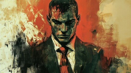 Portrait of a confident leader in a mixed media style