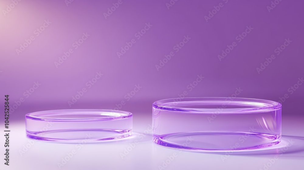Poster gradient purple podium featuring abstract clear glass rings designed for product presentation a fant