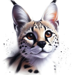 흰 배경, 서벌, 파스텔화 (white background, serval, pastel painting)