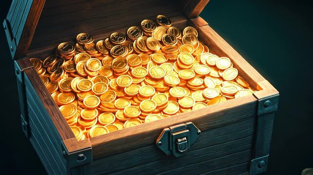 A treasure chest overflowing with shiny gold coins