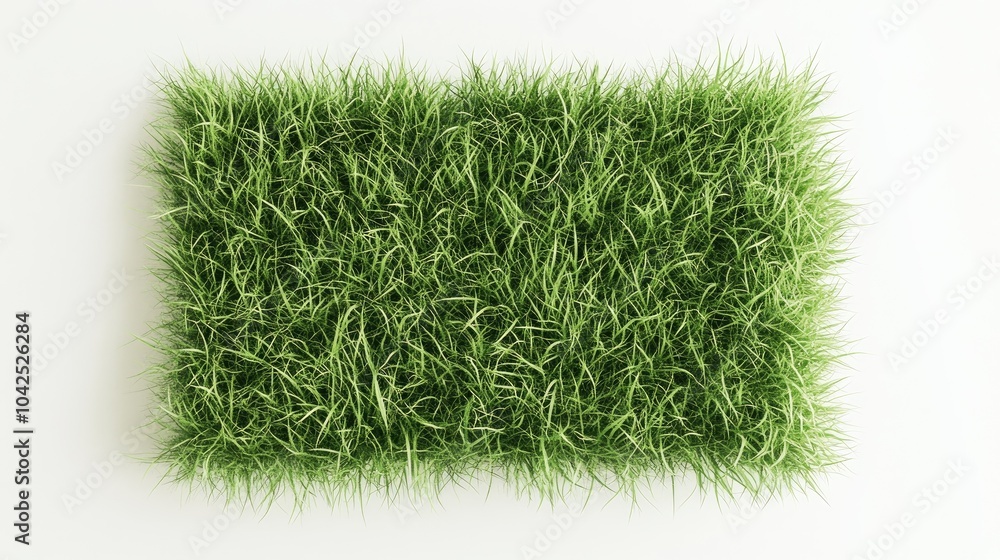 Aufkleber Rectangular patch of green grass on a white background viewed from above ideal for spring or eco themed design projects 3D illustration