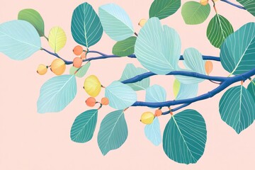 Illustration of leaves from a young elm tree illuminated by sunlight showcasing intricate designs