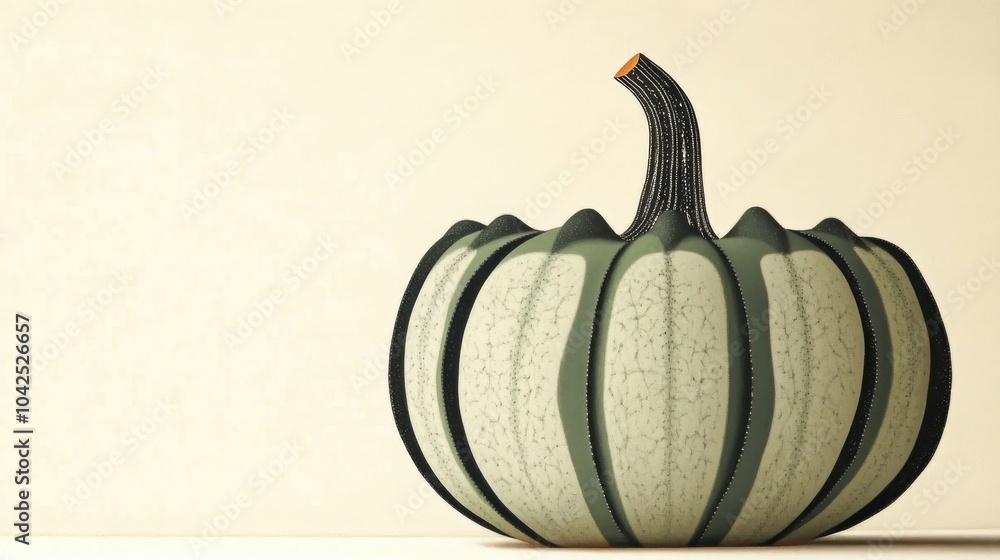 Poster Front view of a large green pumpkin on a white background with ample copy space