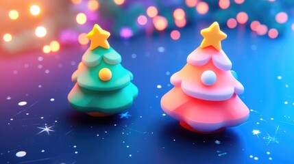 Festive Christmas background featuring decorative tree ornaments on a blue surface providing ample space for text