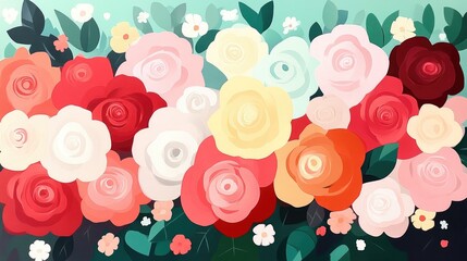Colorful Assortment of Roses in Red Pink Yellow White and Orange