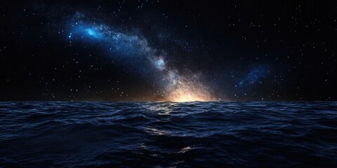 Milky Way Overlooking the Ocean and Sea, Galaxy Over Ocean Horizon