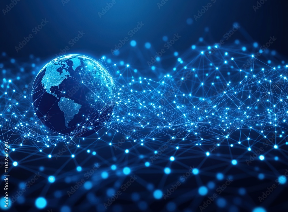 Poster abstract globe on a network of connected dots.