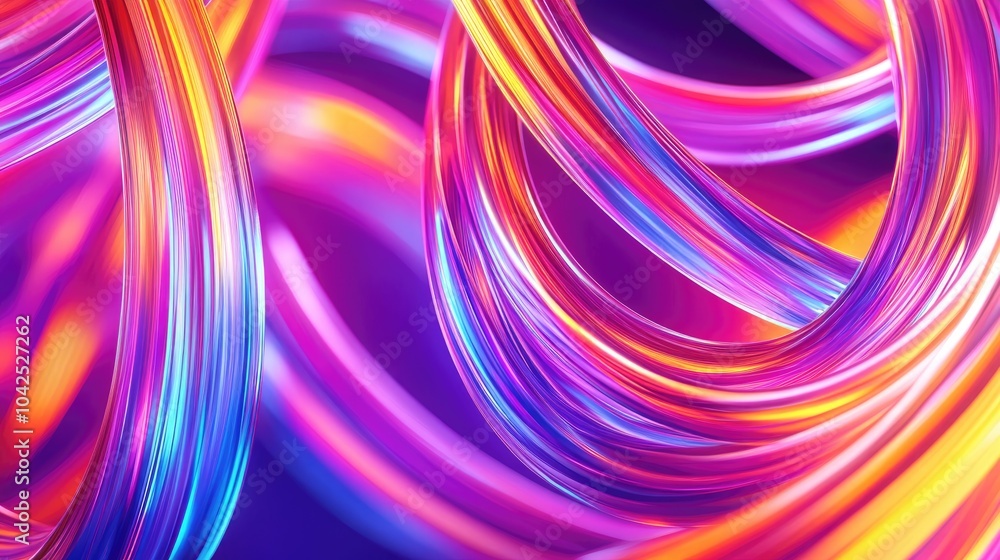 Poster neon abstract lines on a vibrant background 3d rendering