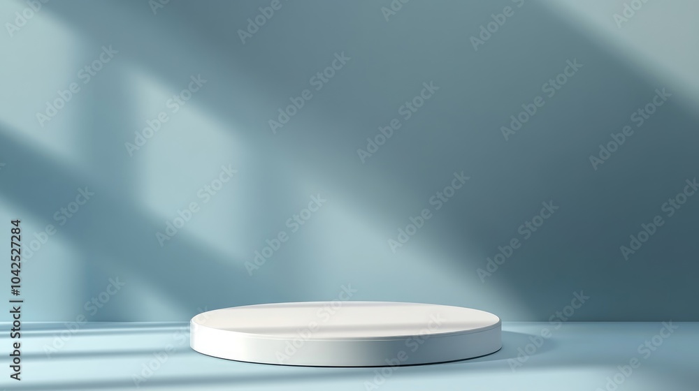 Poster empty white podium with geometric shadows on a blue background mockup stand for product display 3d r