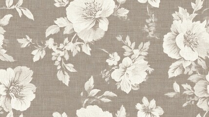 Seamless floral fabric background in muted taupe with light grey cottage pattern Shabby chic woven two tone textile effect featuring a rustic organic all over print
