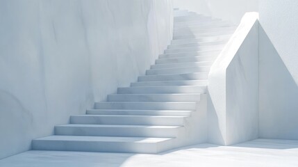 Fototapeta premium 3D rendering of white stairs isolated against a wall background for banner and product presentation Geometrical abstract design of the stairway interior Steps symbolizing success