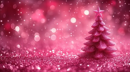 A pink tree with glitter on it is on a pink background
