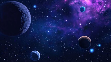 3D cartoon rendering of nebulae in space with planets