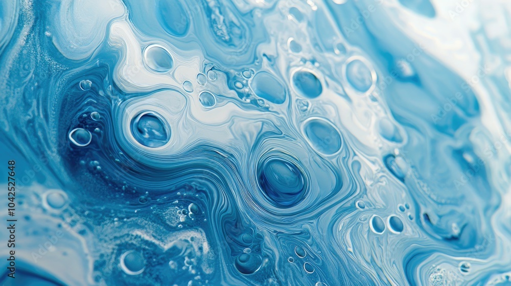 Poster mixing water and oil in a 3d cartoon rendering featuring a stunning abstract background of blue and 