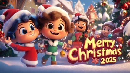 Fototapeta premium Playful Christmas Card Design with Cute Characters