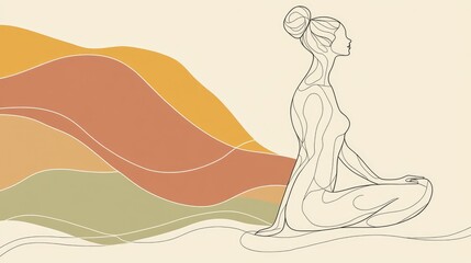 One line art illustration of a woman engaged in yoga practice