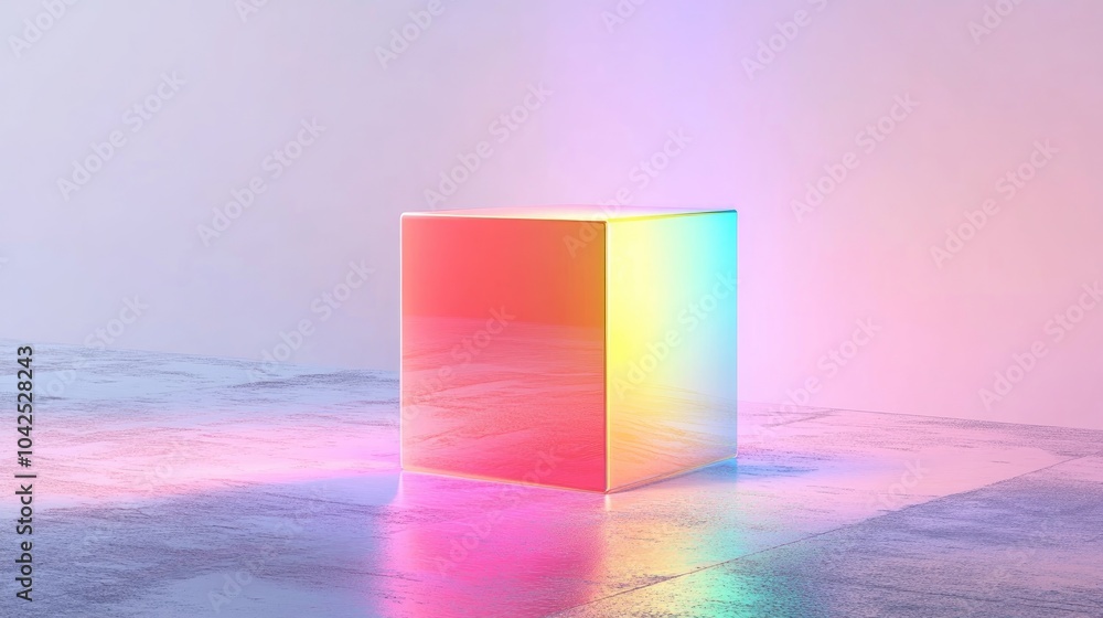 Aufkleber red cube with blurred white background holographic color pattern modern neon reflective glass and lu