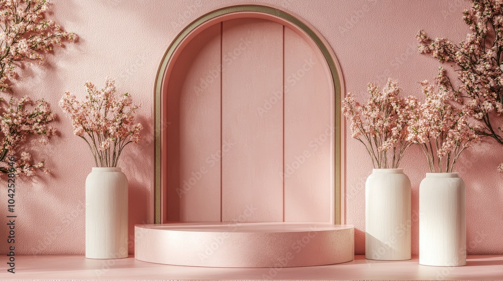 Aufkleber display podium on a pink background in 3d rendering