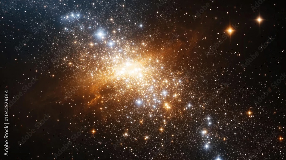Poster cluster of stars in a 3d cartoon rendering starfield and nebula