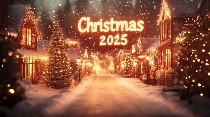 Festive Christmas Village with Snowy Lights