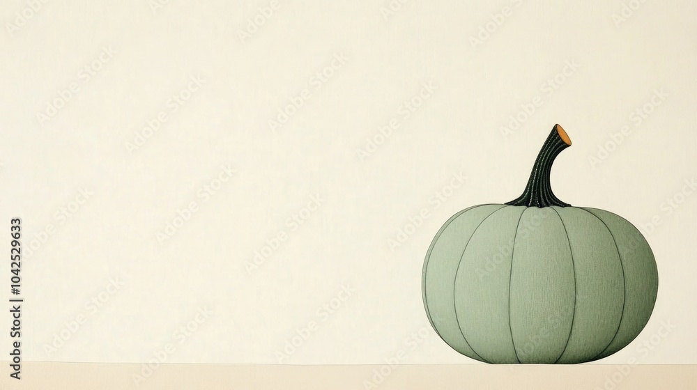Aufkleber Front view of a large green pumpkin on a white background with ample copy space