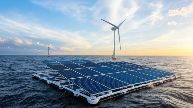 Harnessing renewable energy, floating solar panel and wind turbine