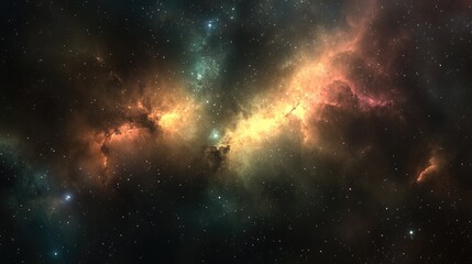 Fototapeta premium Colorful nebula in a galaxy space depicted in a 3D cartoon rendering creating a sci fi background of deep space and an ethereal wallpaper