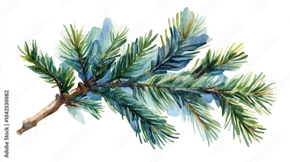 Poster isolated coniferous branch featuring pine and spruce suitable for product design related to festive 