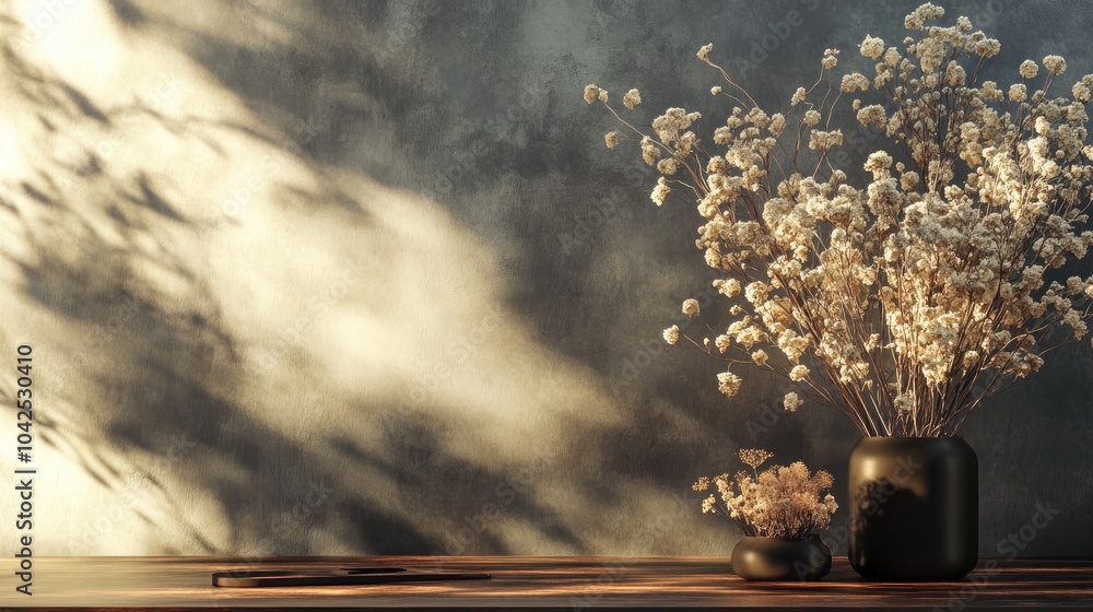 Poster 3d rendering of dried flowers displayed on a table