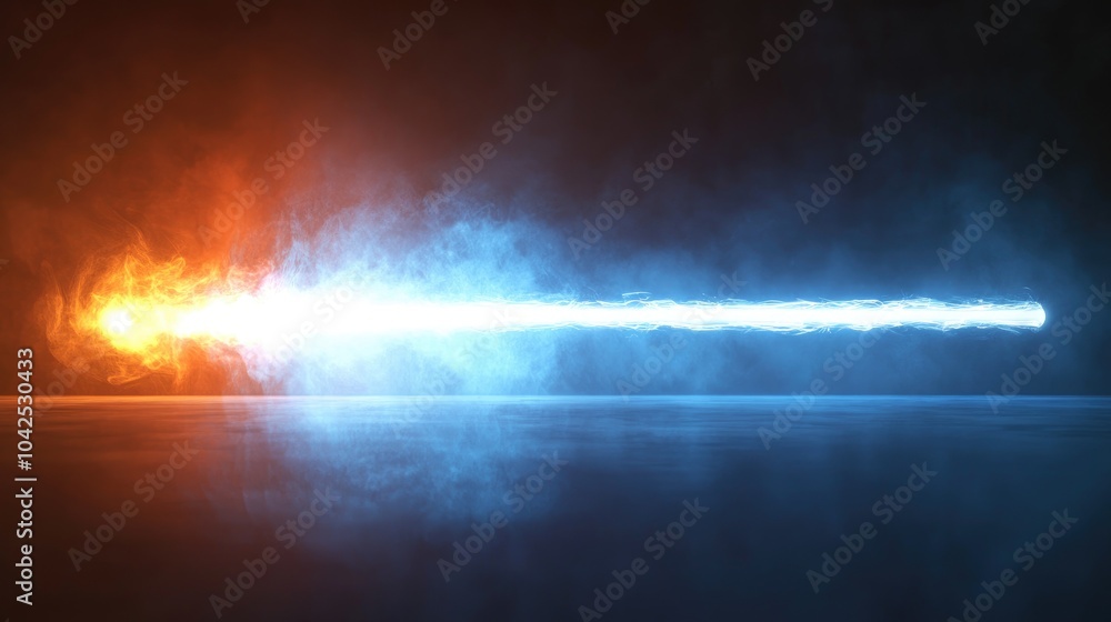Poster fantasy 3d rendering of a white light stripe representing a magic wand against a dark backdrop illum