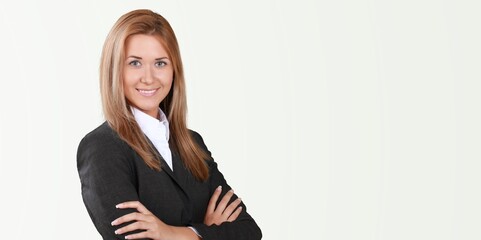 Obraz premium Cheerful professional woman posing on background