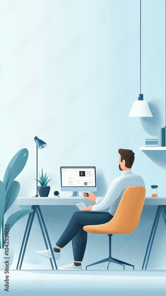 Aufkleber man working remotely in modern shared space